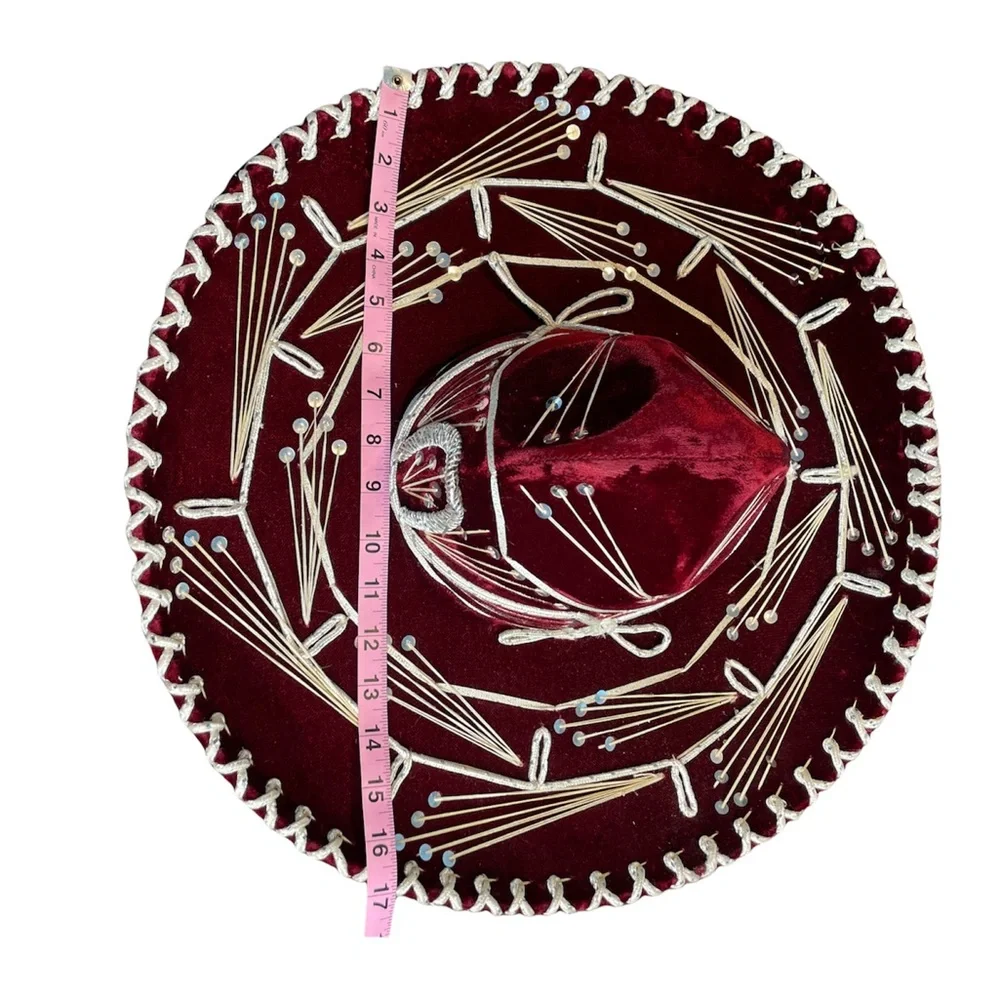 PIGALLE Mariachi Sombrero Maroon Velvet Silver Sequins Adult Large - Picture 9 of 14